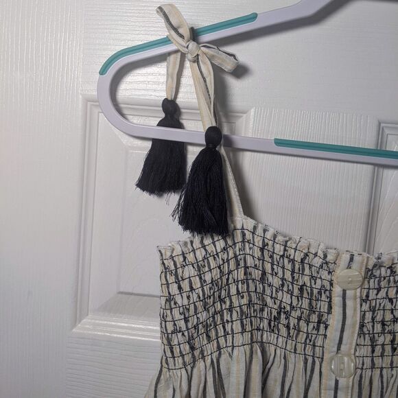 NWT Maurices Tank Top Linen Blend Stripe Babydoll S Small Smocked Button Tassel - Picture 6 of 9